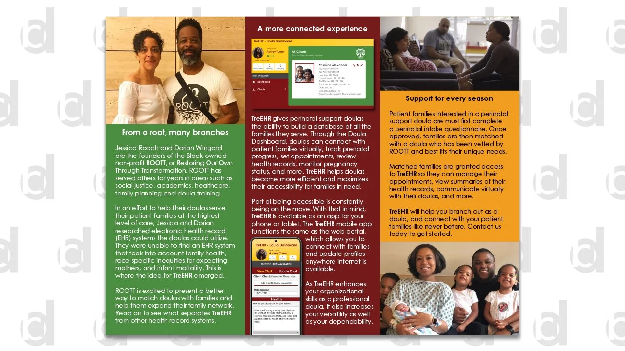   Class Project: TreEHR Brochure (Inside) | 2022  Adobe Illustrator and Photoshop 