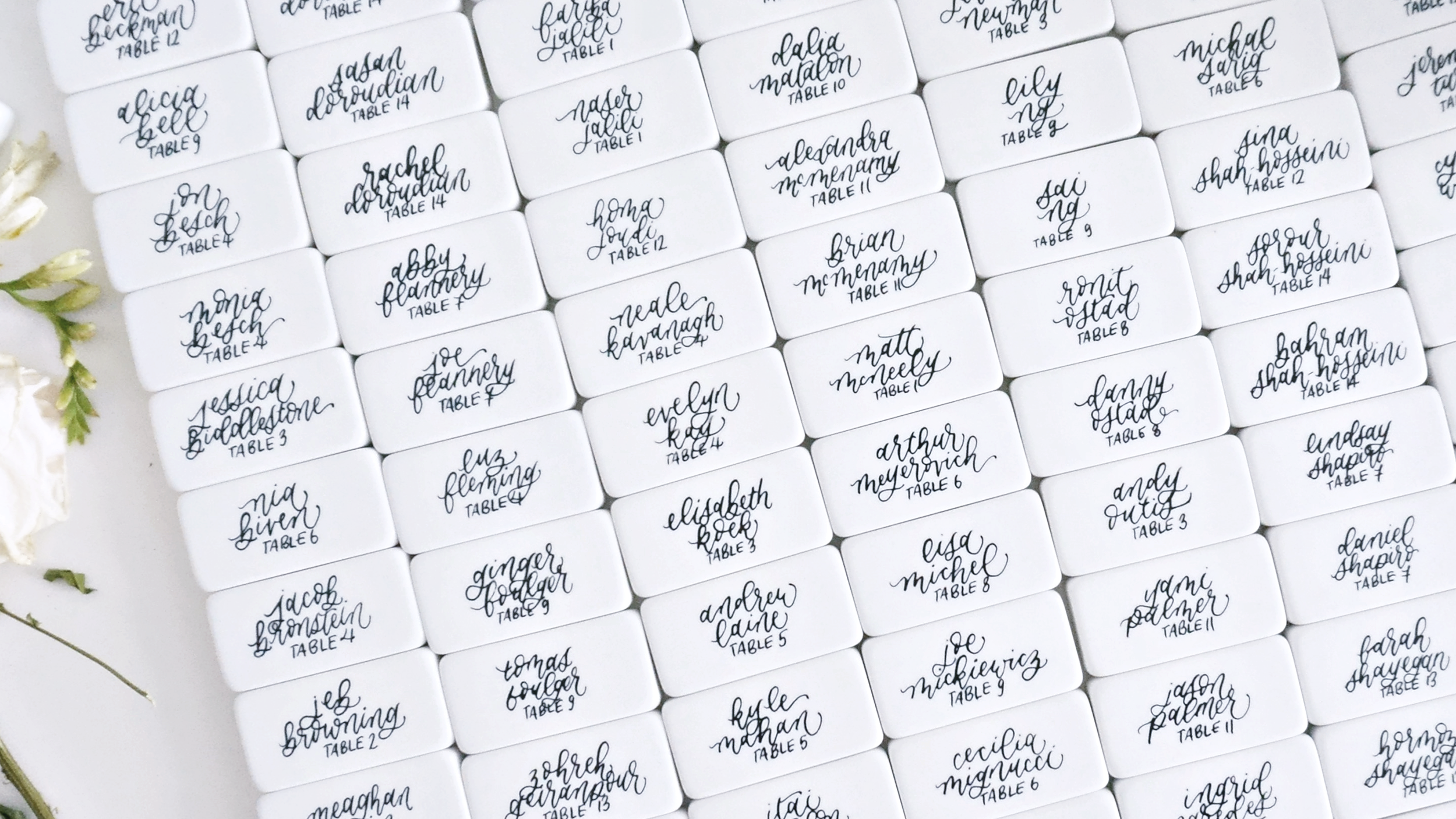 non-traditional wedding place card calligraphy