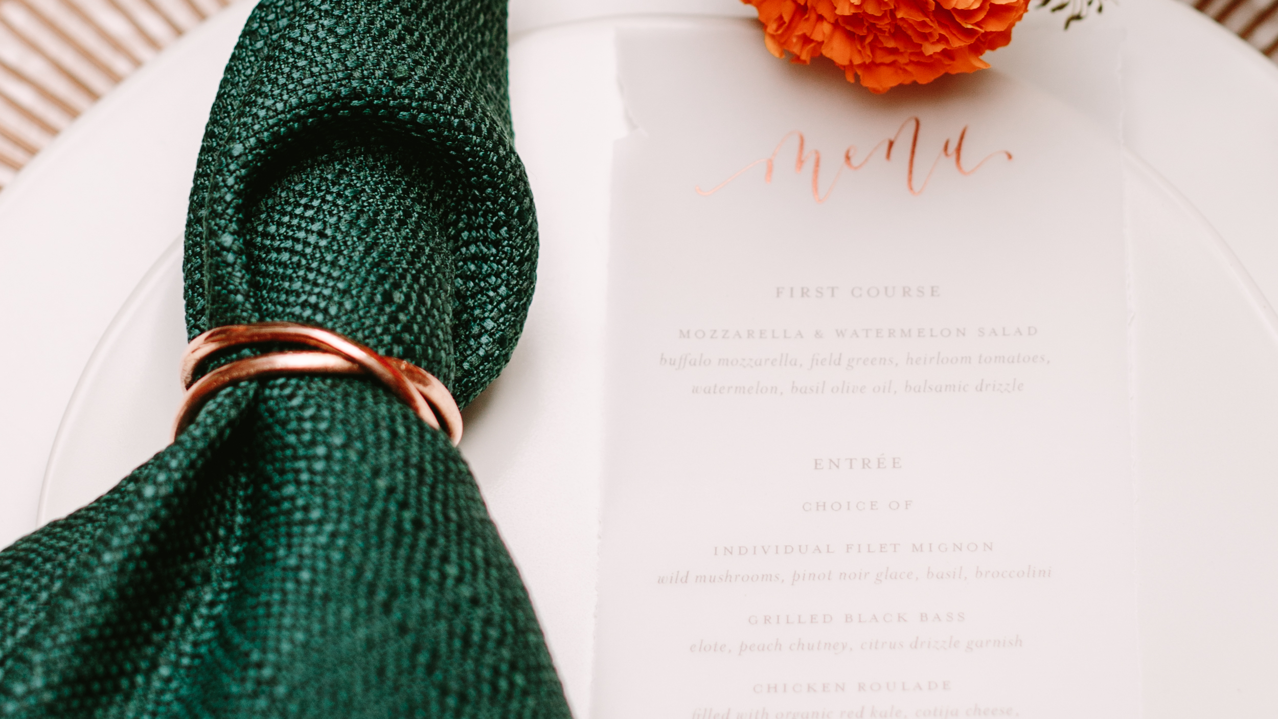 rose gold menu on translucent paper