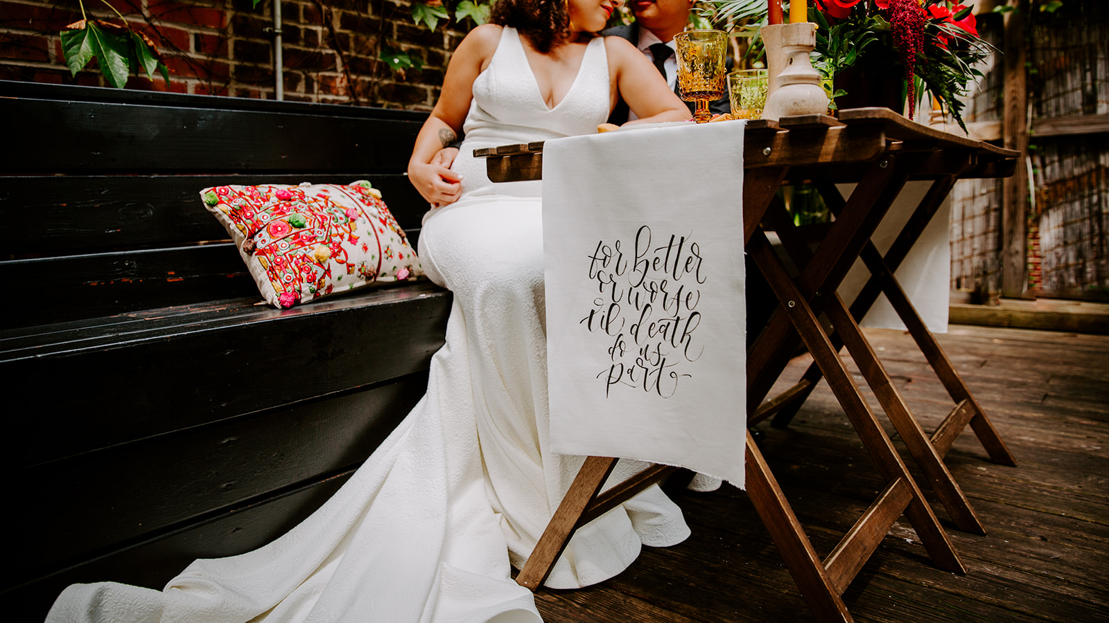 brush calligraphy on table runner