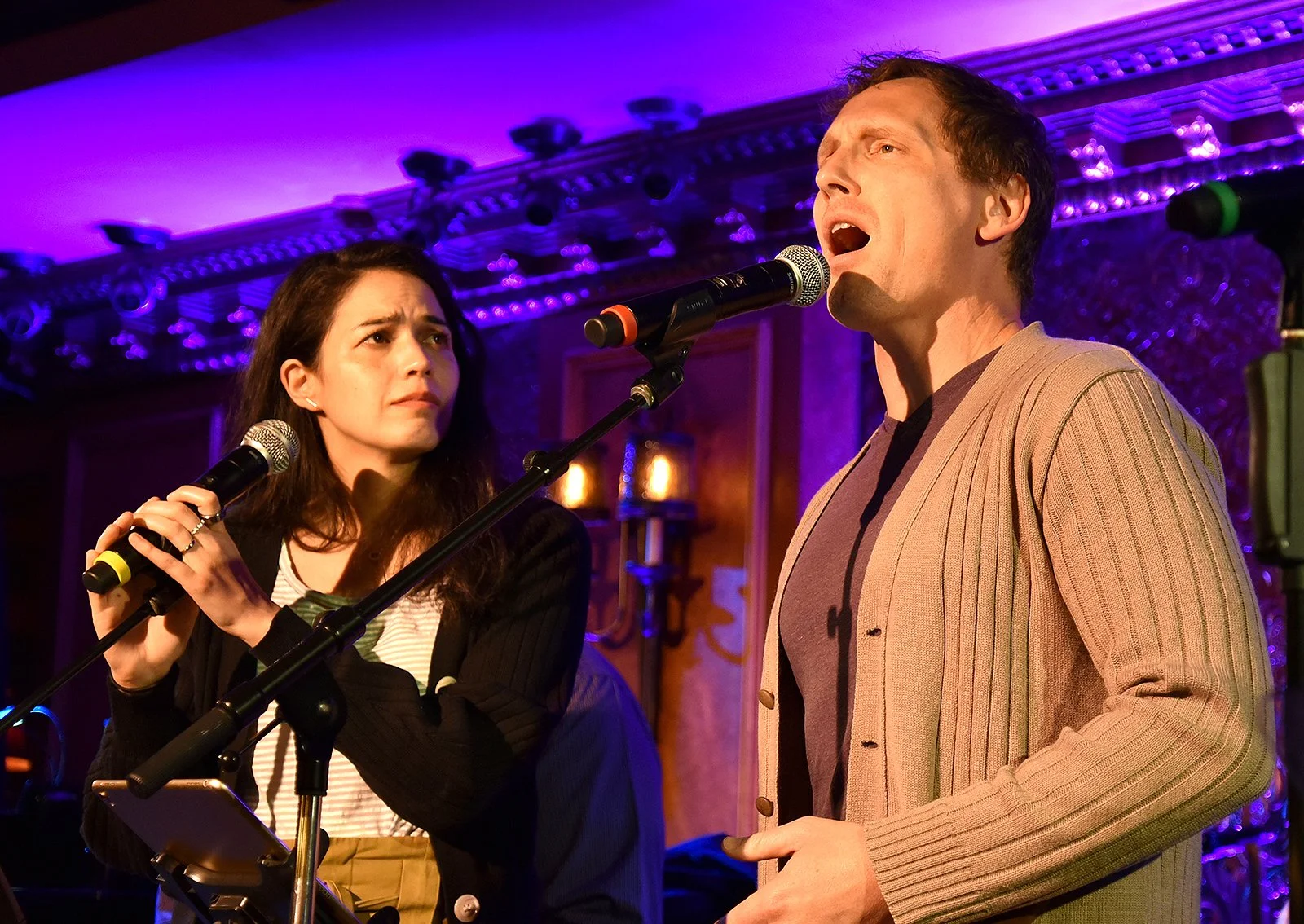 Arielle Jacobs and Brad Standley at 54 Below tech rehearsal
