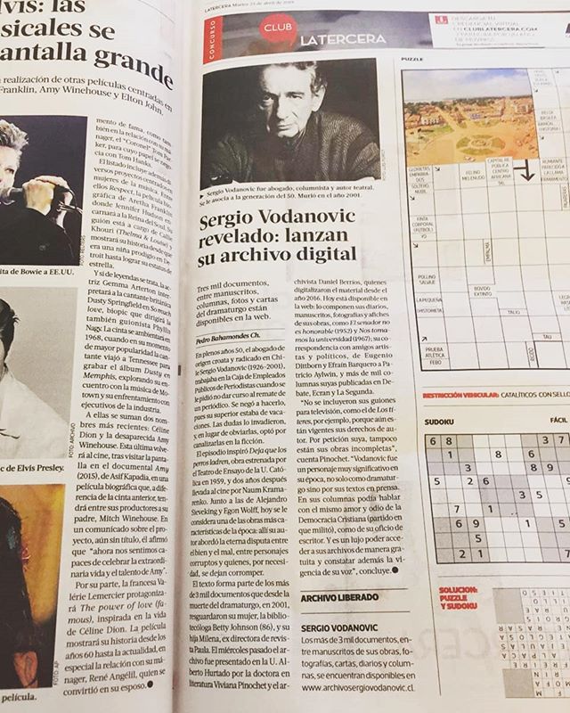 Hoy en La Tercera.

#archivosdeautor 
#archivosergiovodanovic 
#generaciondel50 
#archivosdeartesescenicas