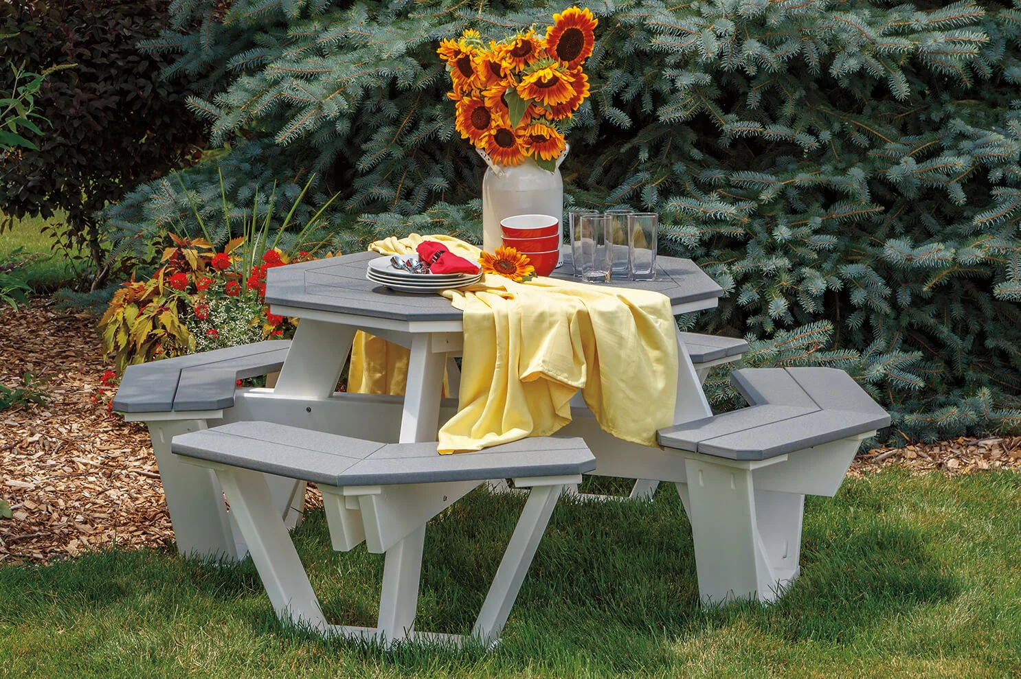 Beautiful picnic tables in a wide variety of colors and designs, made from recycled material. Perfect for beach, lake, or areas with rough weather or sun.