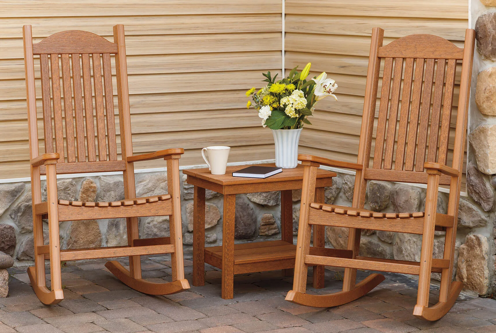 Beautiful rocking chairs in a wide variety of colors and designs, made from recycled material. Perfect for beach, lake, or areas with rough weather or sun.