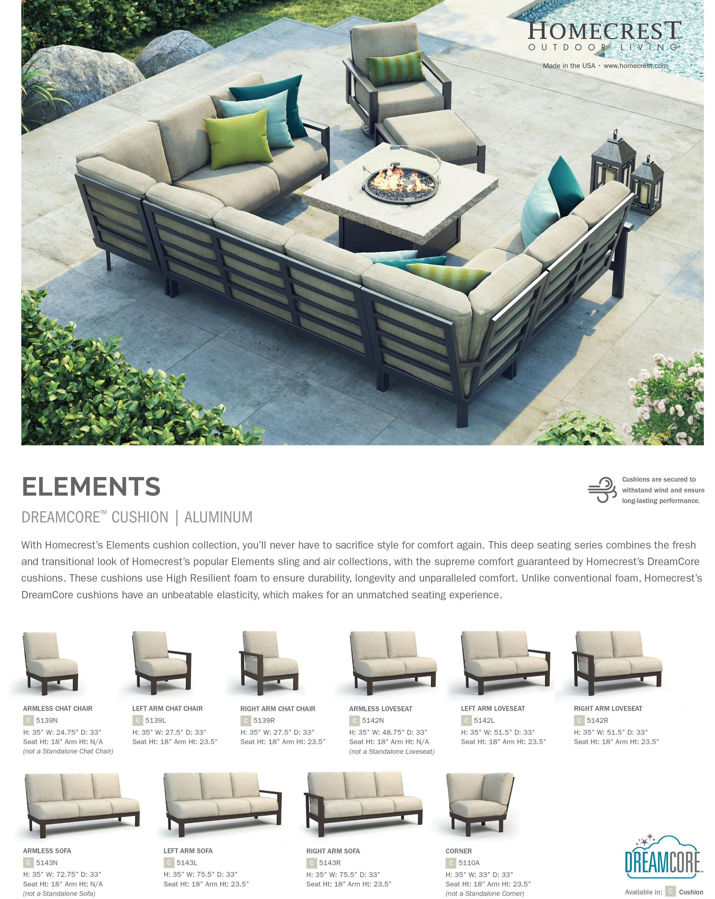 Elements Aluminum Sling Cushion Outdoor Furniture Yard Art Patio Fireplace