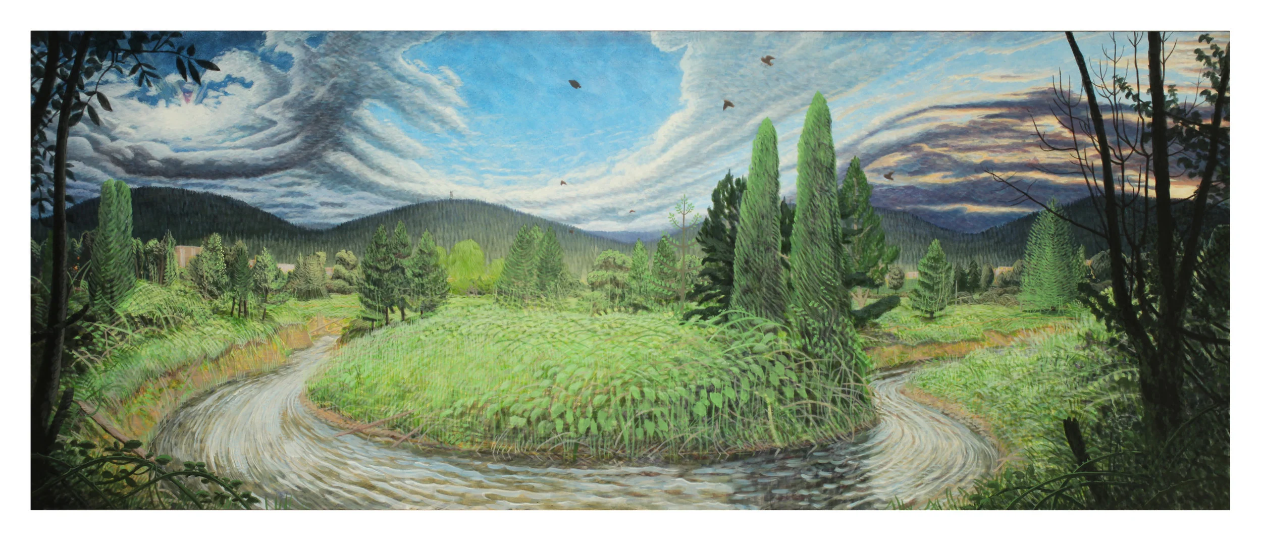 100 Hours, 2014, 18" x 45", egg tempera on panel