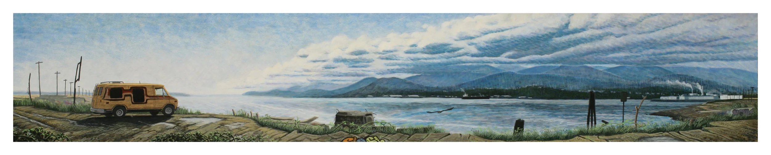 Port Angeles Ediz Hook, 2014, 8" x 45", egg tempera on panel