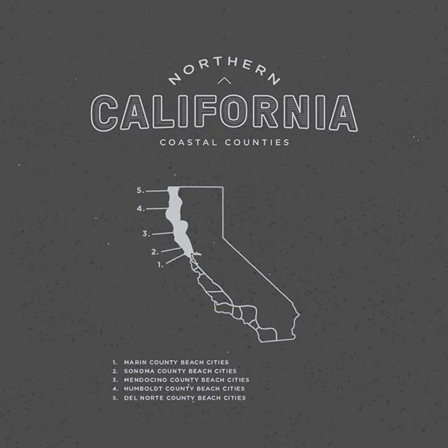Coastal Counties North Poster available now in our store. In three sizes. 
#coastalcounties #southcoast #marincounty #sonomacounty #mendocinocounty #humboldtcounty #delnortecounty #coastalposter #threearchbay #threearchsupply