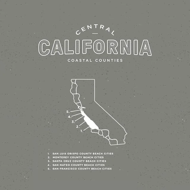 Coastal Counties Central Poster available now in our store. In three sizes. 
#coastalcounties #centralcoast #sanluisobispocounty #montereycalifornia #santacruzcounty #sanmateocounty #sanfranciscocounty #coastalposter #threearchbay #threearchsupply