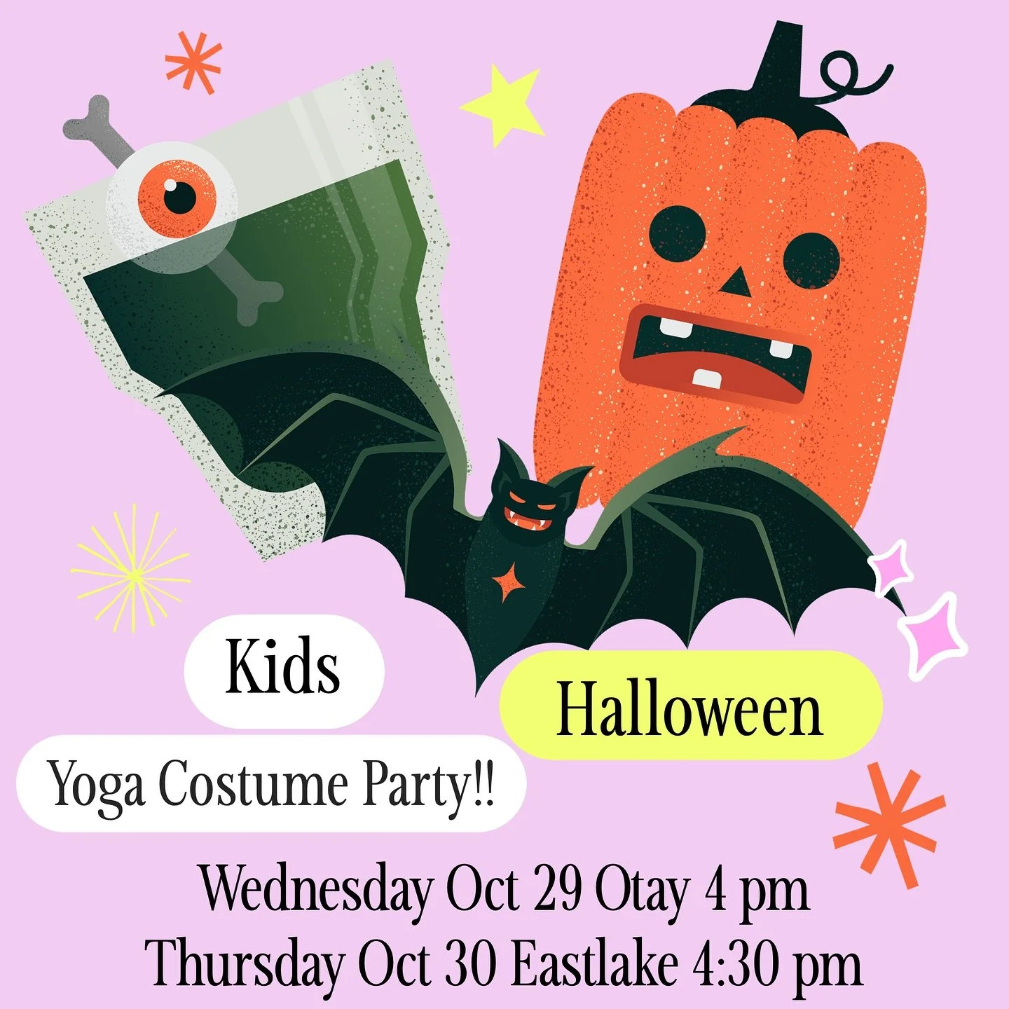 It&rsquo;s time!!!!!
Halloween Kids Yoga Party!!!! 👻🎃🤡☠️🤖

Yes, one of our favorite days of the year is almost here!!!

Join us on Wednesday October 29 at 4 pm in our Otay Ranch location or on Thursday October 30 at 4:30 pm in our Eastlake locati