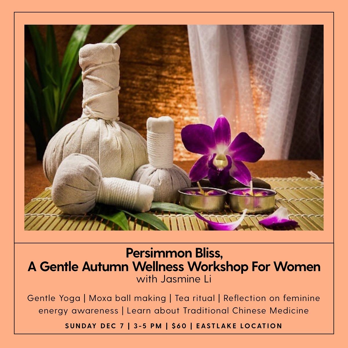 As the energy begins to slow down, this intimate women&rsquo;s gathering invites you to slow down and reconnect with warmth, balance, and intention.

Inspired by Traditional Chinese Medicine and seasonal mindfulness, Persimmon Bliss weaves together:
