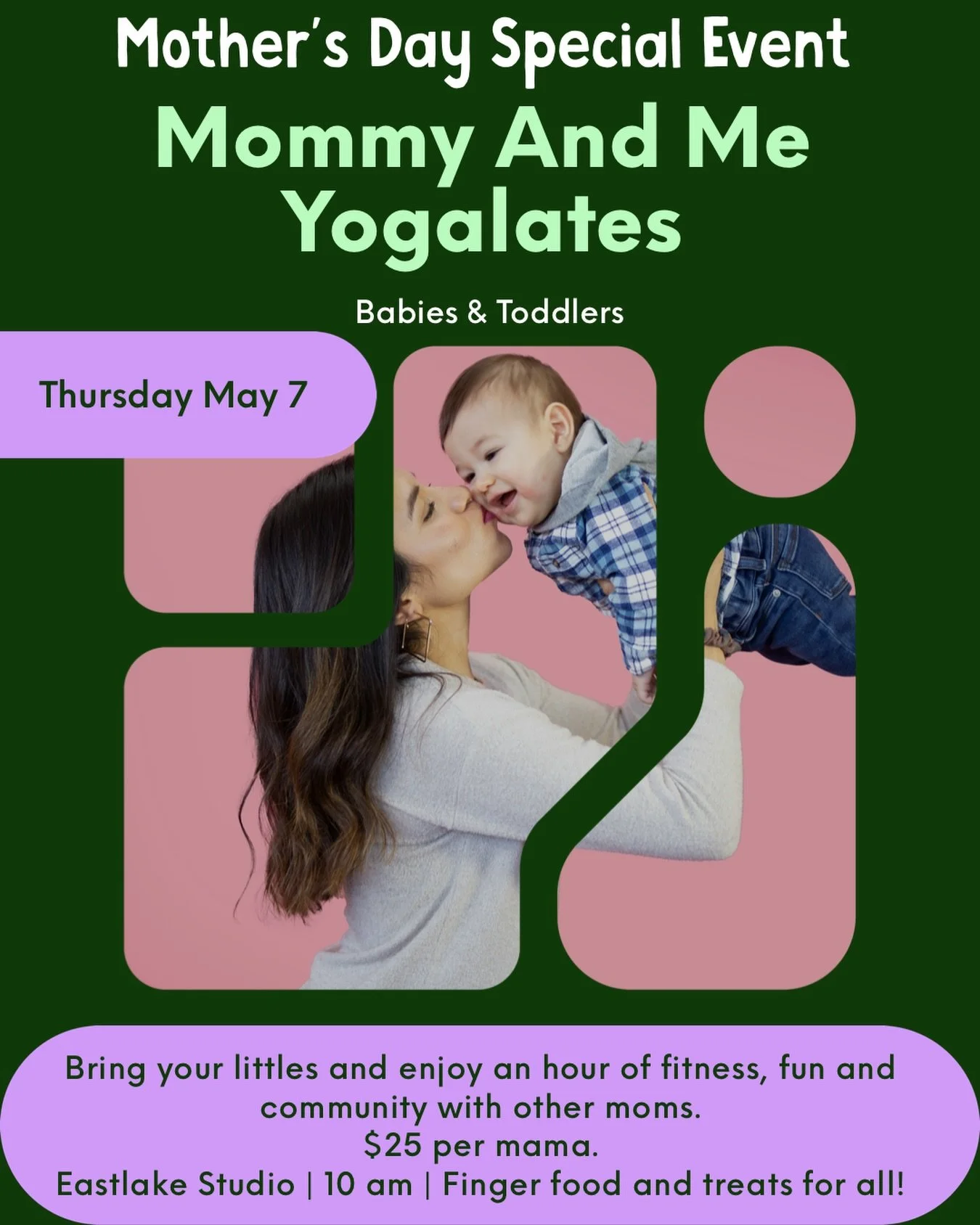 Attention Moms!!! 
We have a class for you where you can bring your littles and enjoy a good time of movement, music, community, connection and fun!!

Join Selina @howdyyogapilates next Thursday at 10 am in our Eastlake location for a Mommy and Me se