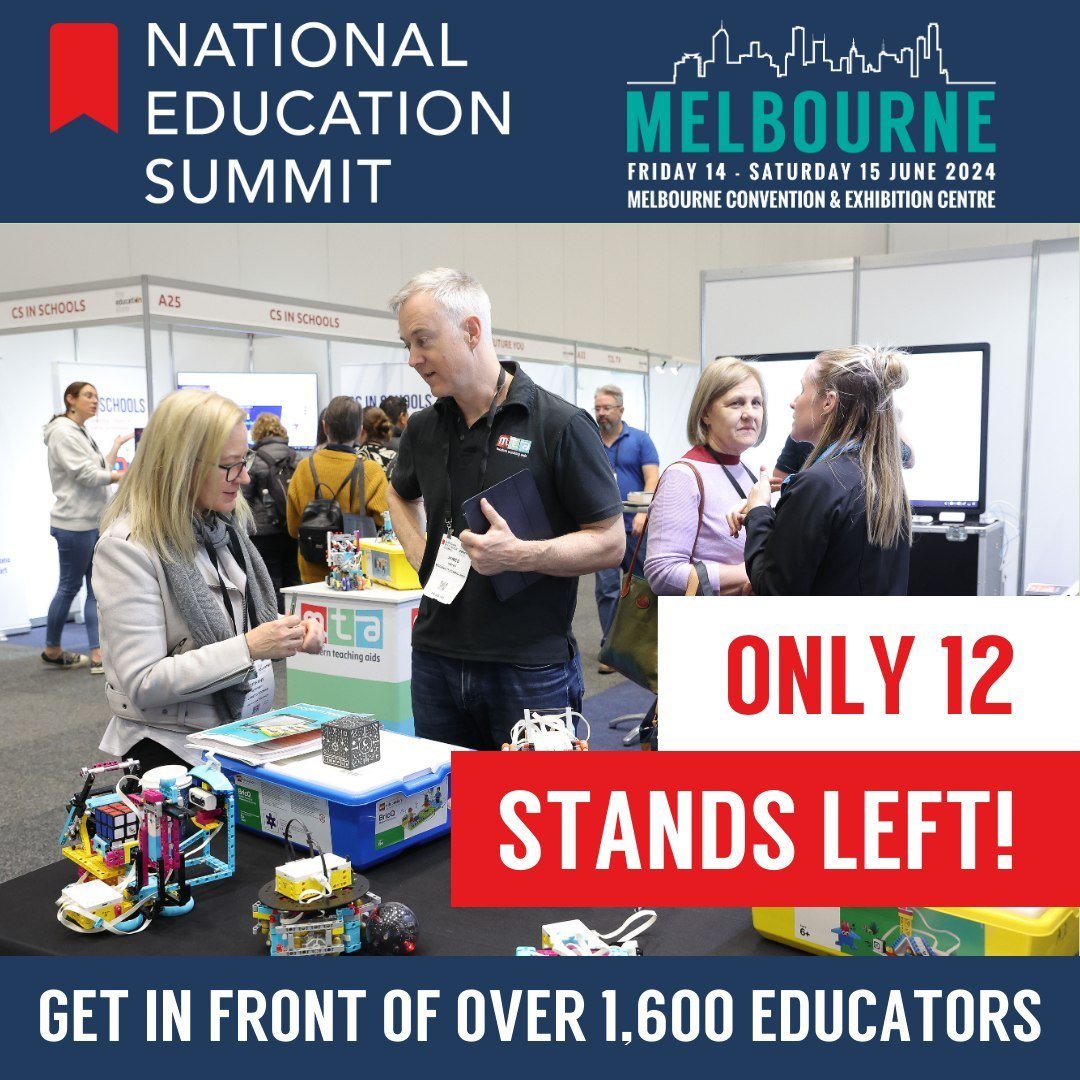 Get in front of over 1,600 Educators at the National Education Summit Melbourne, 14 - 15 June 2024. Limited Stands remaining, apply to exhibit now! www.nationaleducationsummit.com.au/exhibiting