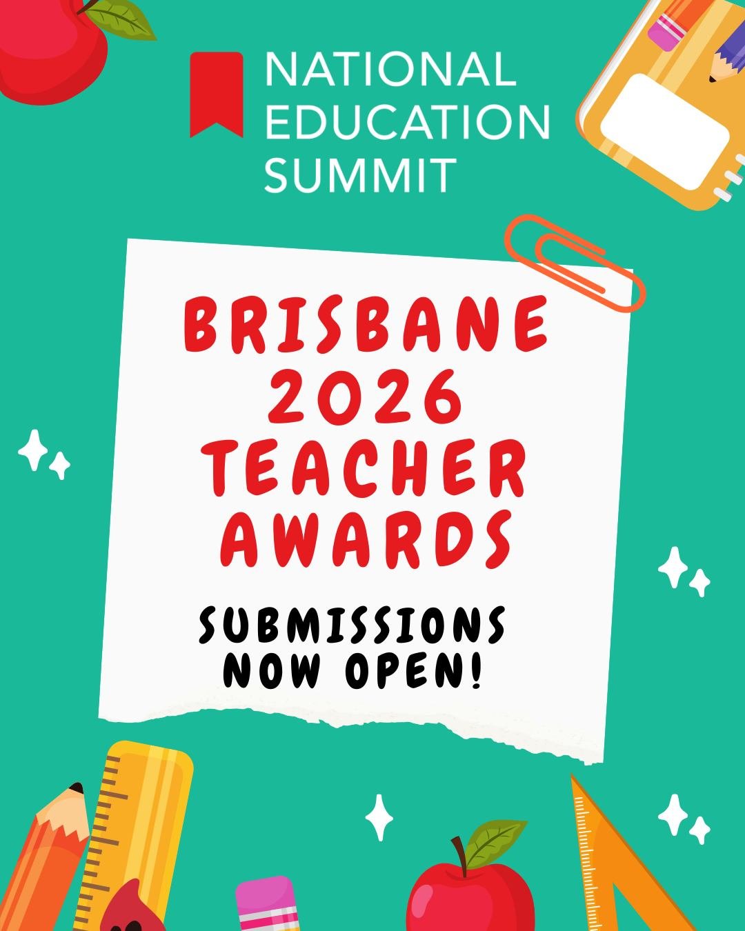 The National Education Summit Teacher Awards are back, and submissions for Brisbane  2026 are now open! It was wonderful to celebrate the outstanding achievements of our winners in 2025 &mdash; and we can&rsquo;t wait to do it again.

Do you know an 