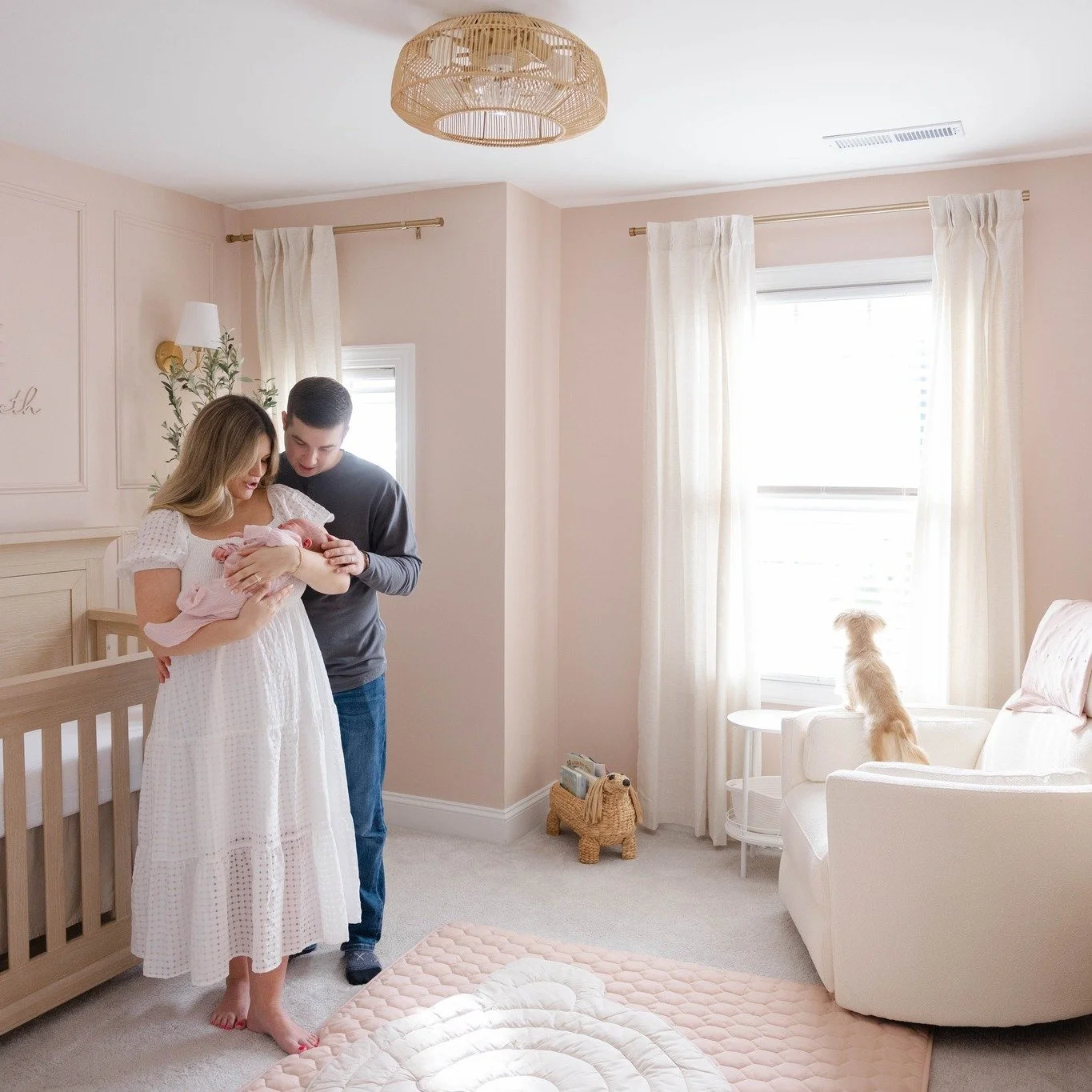 "I protect the family.." - This is what I envision Hazelnut Swirl (their dog) saying as they look out the window ready to be such a ferocious guard dog 🤣 I was absolutely in love with this nursery! 
.
.
.
Raleigh Lifestyle Newborn Session