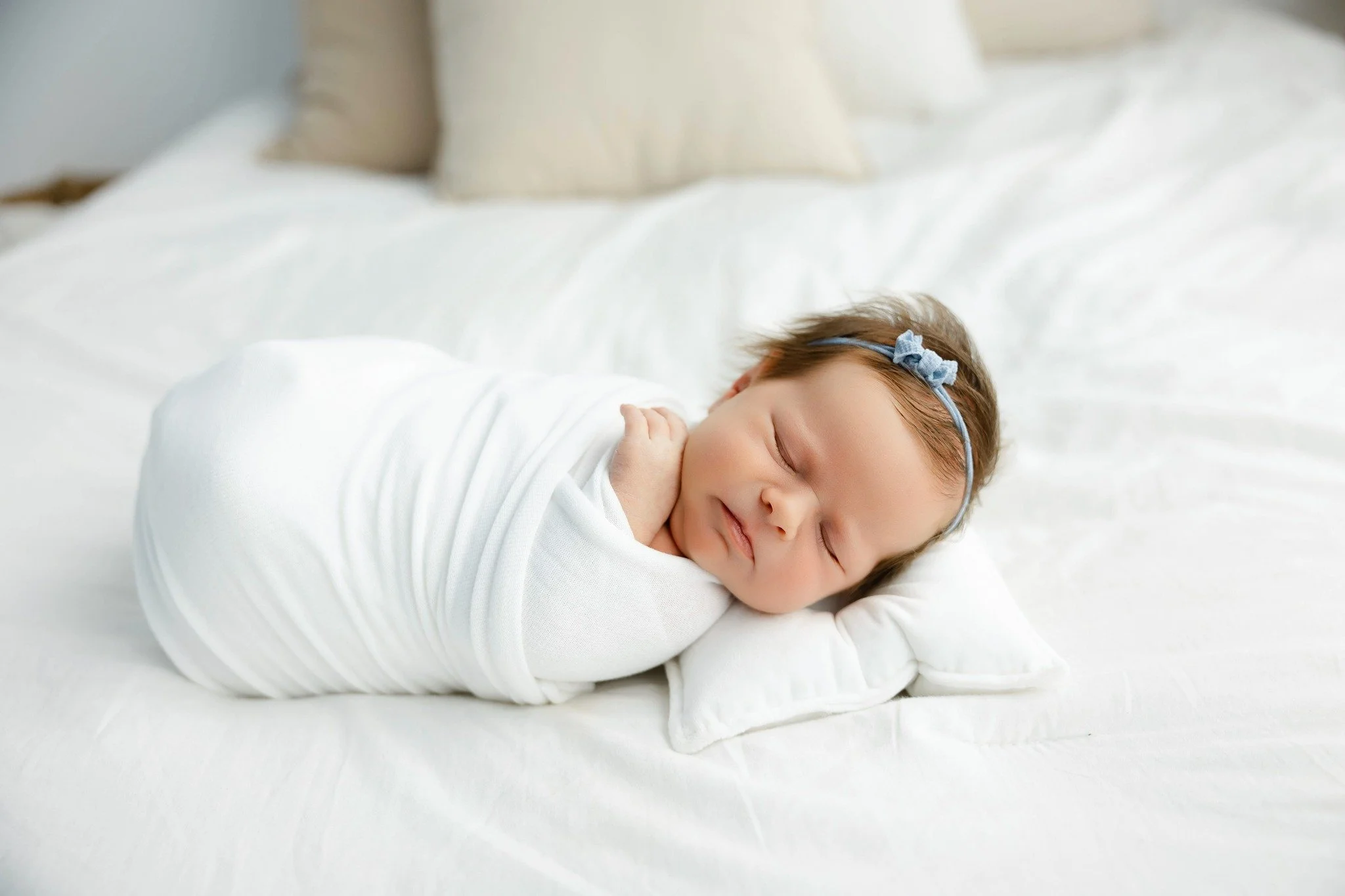 Used the bed in the studio for more of a lifestyle feel&mdash;especially since this is baby girl #4 for this crew. It also made it easy to get all the sisters on the bed together with baby, safe and comfortable. 🤍 I'm booking August &amp; September 