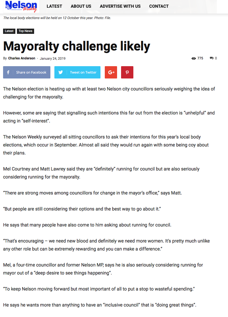 Nelson Weekly Jan 24 2019 - Nelson Mayoralty