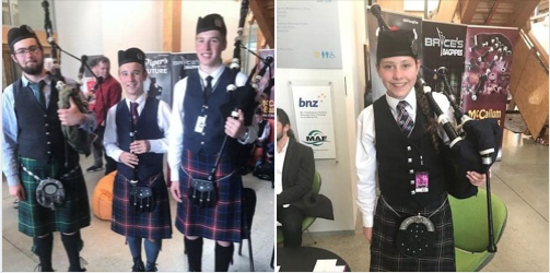 YOUNG PIPERS MAKING MUSIC IN NELSON.