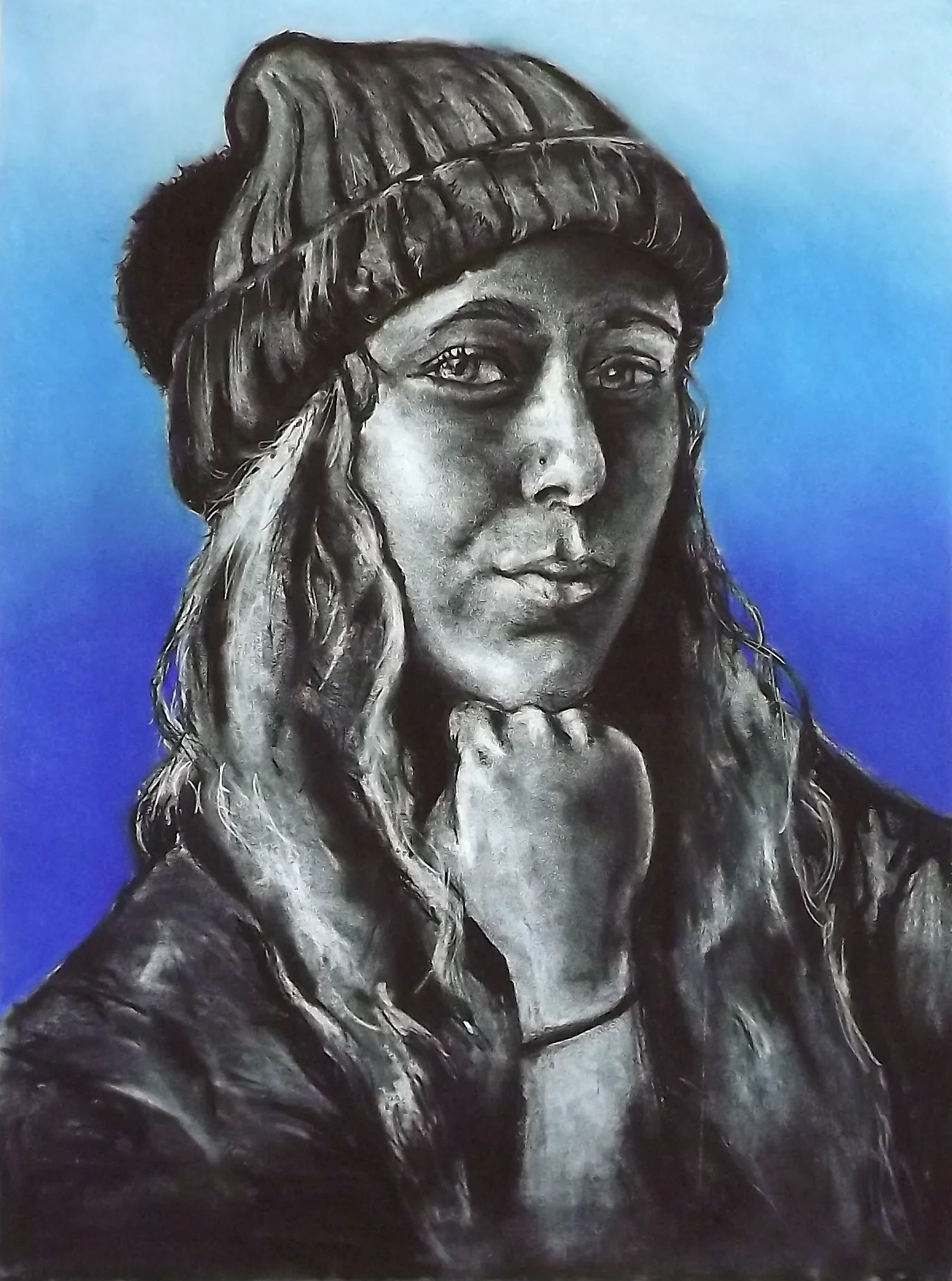 2017. Elise Lloyd. Charcoal & Color Self-Portrait. 22x30". Drawing II.