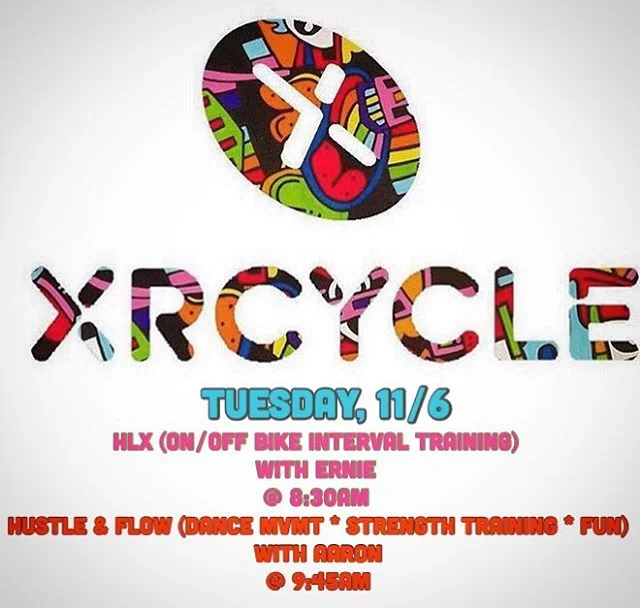 It&rsquo;s TUESDAY, people! 8:30am HLX (On/Off Bike #IntervalTraining) with Ernie 🚴🏻&zwj;♀️💪🚴🏻&zwj;♂️&amp; 9:45am #HustleAndFlow (#Dance Mvmt, #StrengthTraining #Fun) with Aaron 🕺🏻💪💃! $30/class #XRCYCLE #AthletesWanted #XRCYZE #AthletesMade 