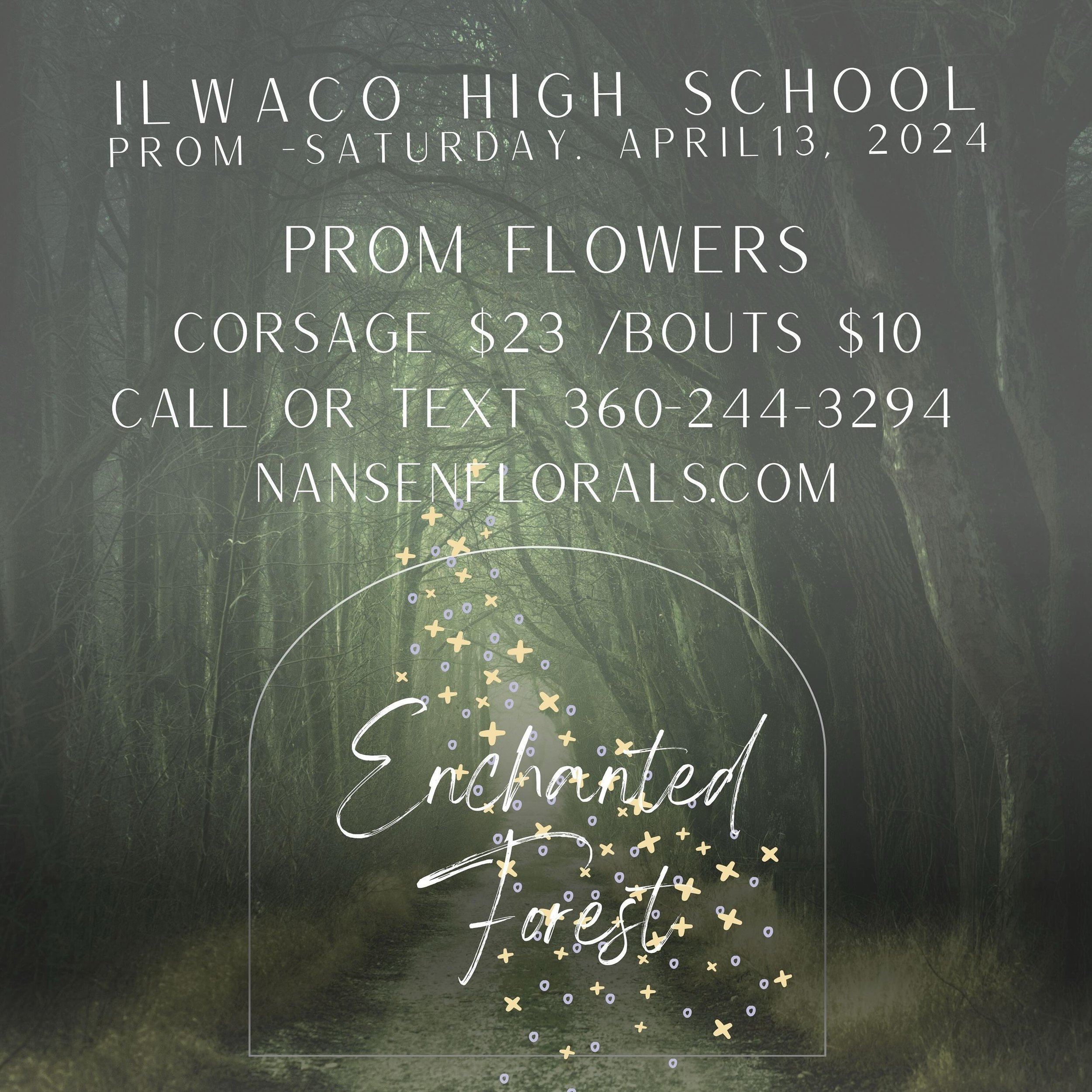 Ilwaco High School Prom - this Saturday APRIL 13, 2024. Still time to order your flowers!! Special Student Price! Call or text Nansen at 360-244-3294. Email nansenflorals@gmail.com - Need name, colors. Pay by Venmo, cash or credit/decard. We will hav