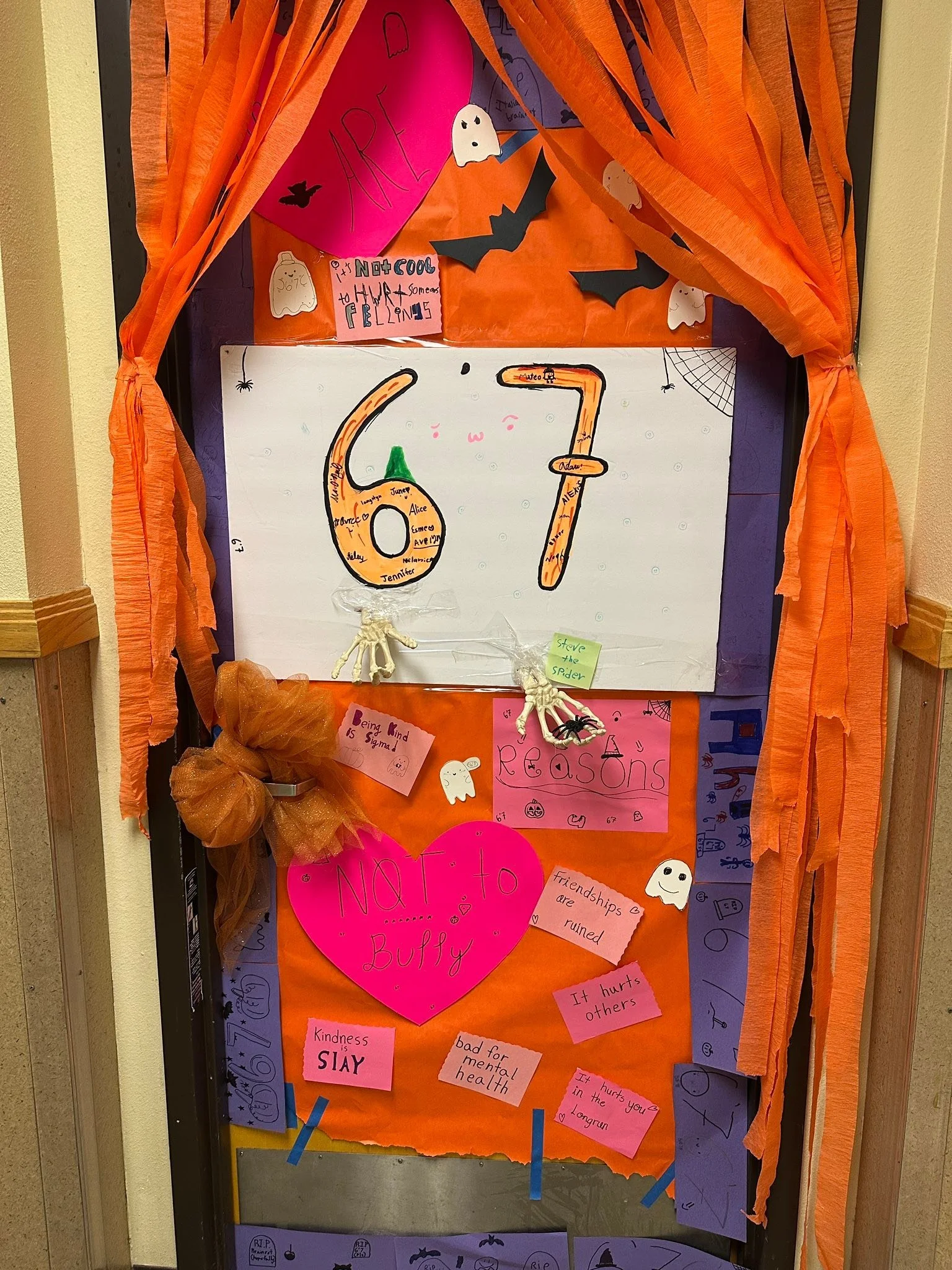 Yesterday, I was part of the judging team for our local Middle School - Halloween Classroom Door Decoration contest with  a theme of no bullying. What a great experience! And we even had the thrill of Generation A teaching us about 6 7! Haha! Which d