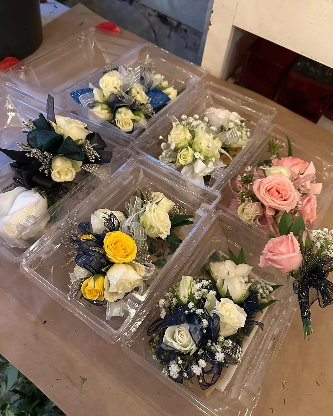 Dozens of dance corsages and bouts went out the door yesterday! Today is busy also! Still making more for those last minute asks! Just got back from dropping off flowers and decor for HOCO dance at @chinook_event_center - back to corsages and bouts!