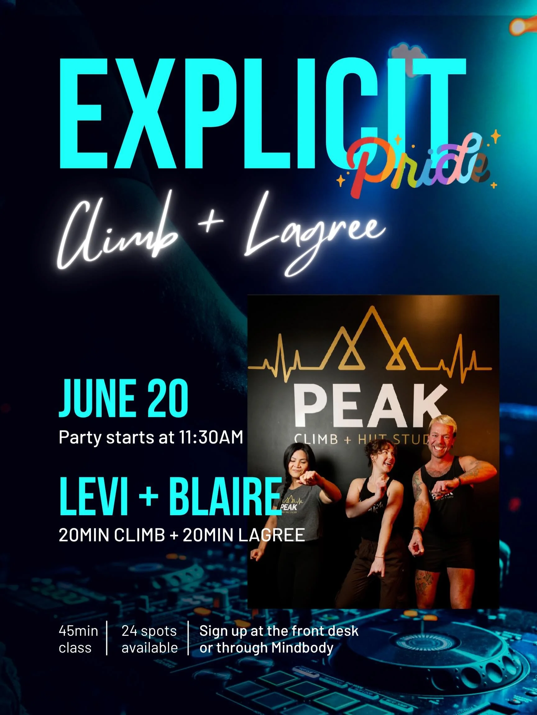 🏔️🌈 POP-UP CLIMB + LAGREE!!
But&hellip; make it gayer and more EXPLICIT. 😱💅

Join us Saturday, June 20th at 11:30AM for a special Pride-themed class with Levi + Blaire:

🏔️20 minutes of Climb
🏔️20 minutes of Lagree
🌈 Pride anthems and good vib