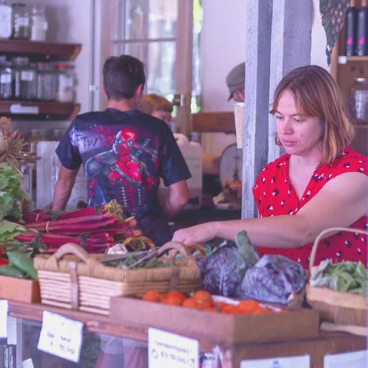 Picture of person selecting vegetables at a grocery store.
