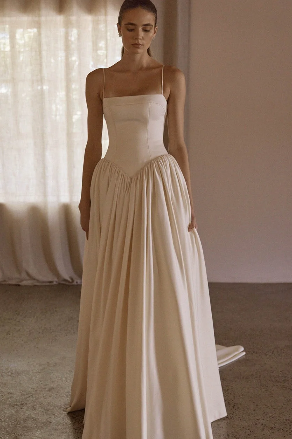 Anais by Vagabond Bridal, Available exclusively at The Art of Bridal boutique in Brisbane, Queensland. Perfect for brides searching for a satin wedding dress that feels understated yet refined, Anaïs is ideal for those drawn to modern minimalist brid