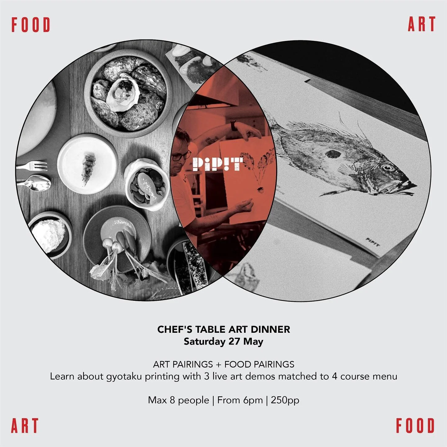 CHEF'S TABLE ART DINNER 
Saturday May 27th at 6pm

A new dinner pop-up bringing together art and food!  With only 8 people max, this exclusive size event gives you a unique, interactive experience around our kitchen counter 

Learn about art techniqu