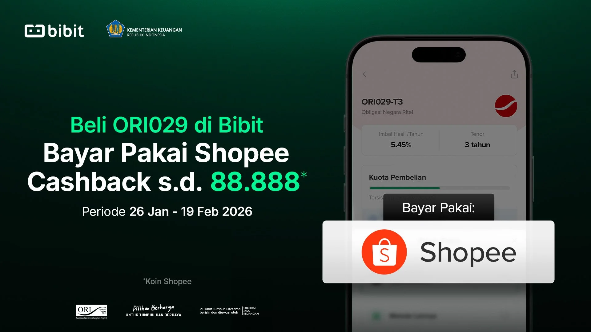Investasi ORI029 di Bibit Pakai Pembayaran Shopee dan Raih hingga 88.888 Koin Shopee