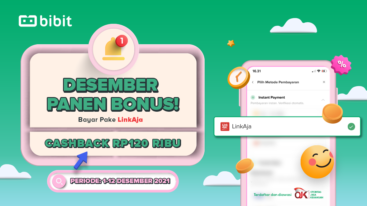 Promo Desember 2021: Desember Panen Cuan! Investasi di Bibit Pakai LinkAja Dapat Cashback Rp 120 Ribu