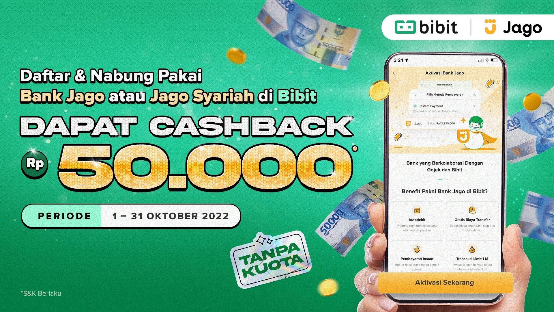 Promo Oktober 2022: Daftar Jago dan Nabung di Bibit, Dapat Cashback Rp50 Ribu!