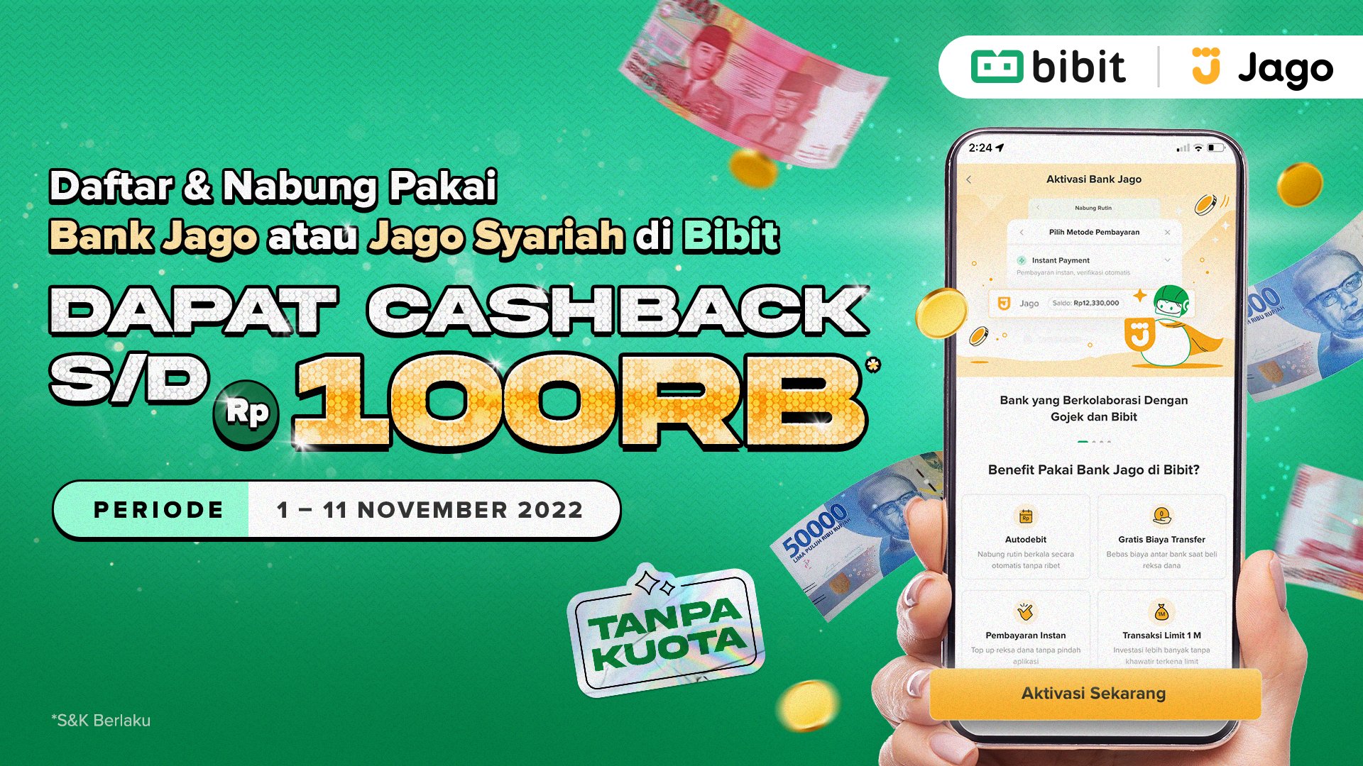Promo November: Daftar Jago dan Nabung di Bibit, Pasti Dapat Cashback hingga 100 Ribu