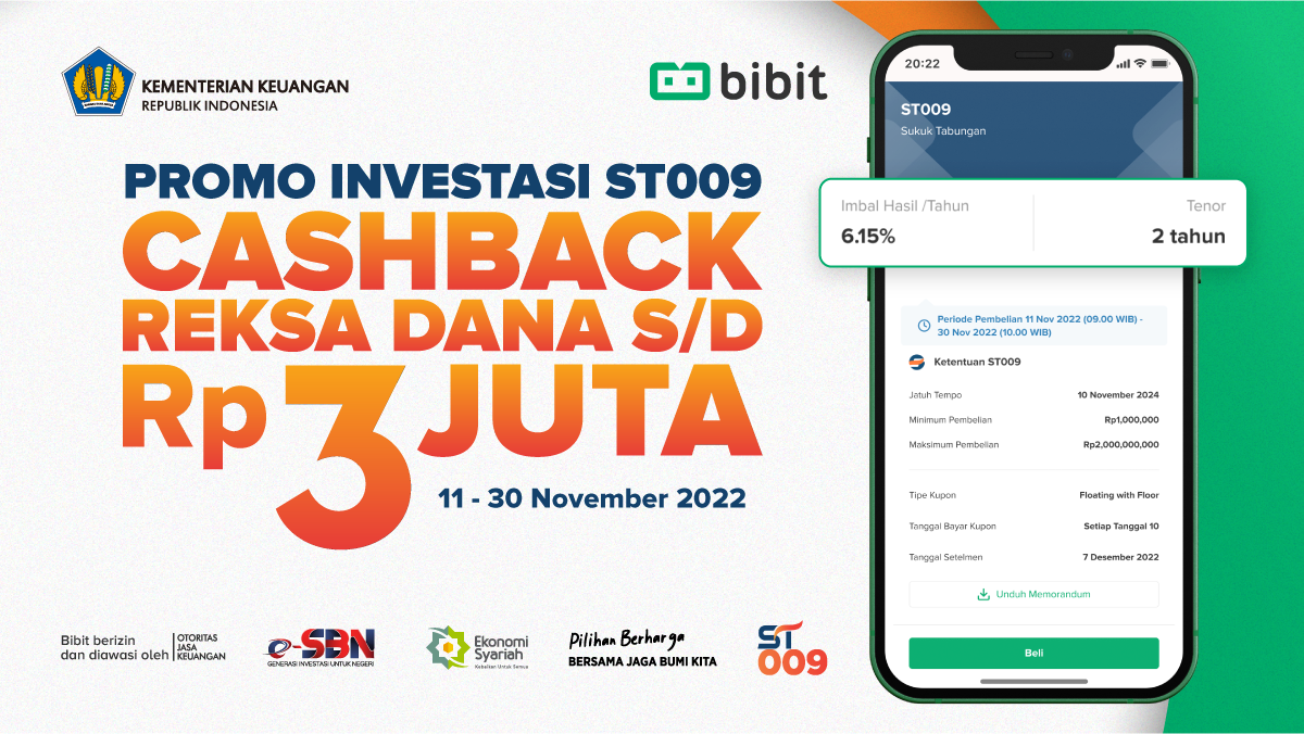 Beli ST009 di Bibit, Dapat Cashback hingga Rp3 Juta