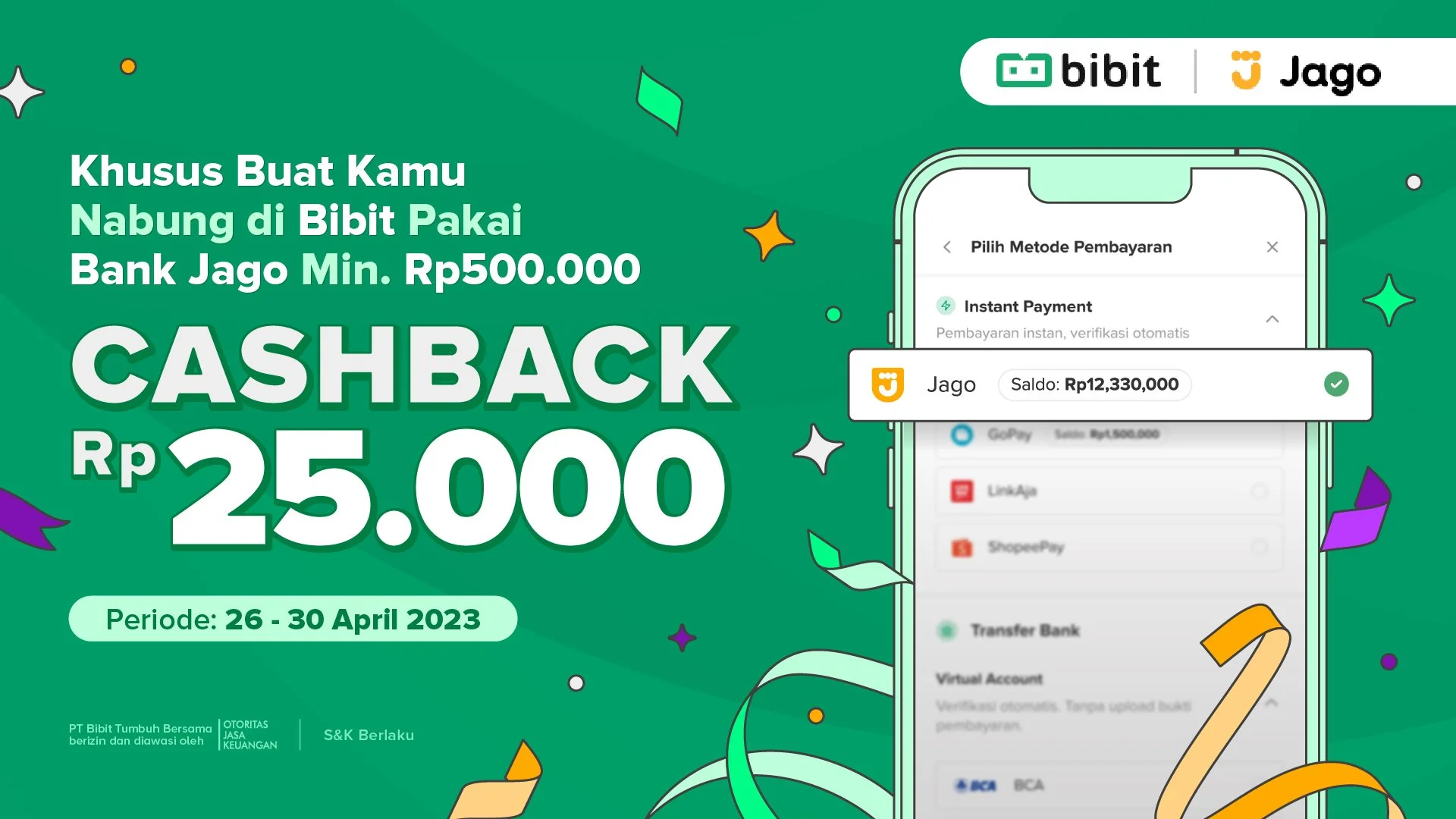 Nabung Pakai Bank Jago di Bibit Dapat Cashback Rp25 Ribu!