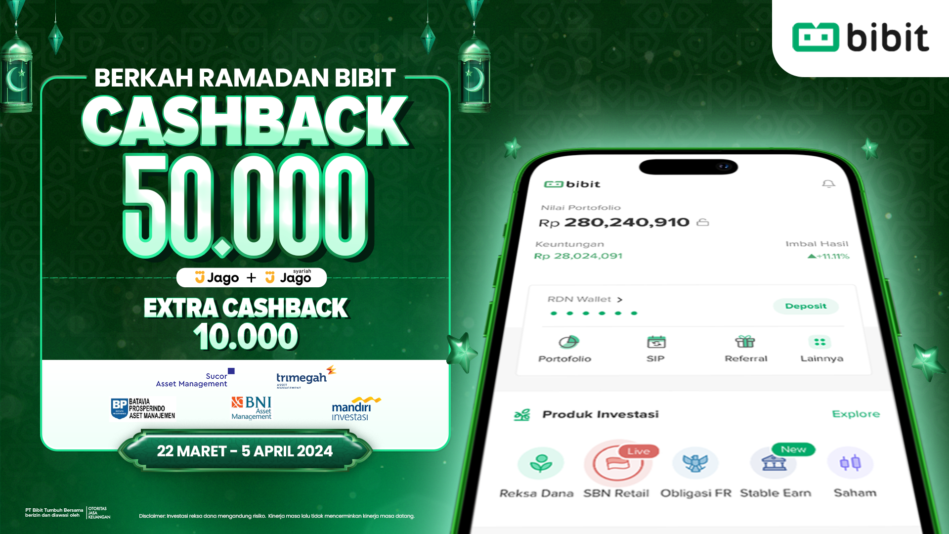 Promo Berkah Ramadan Bibit, Raih Cashback up to Rp60 Ribu