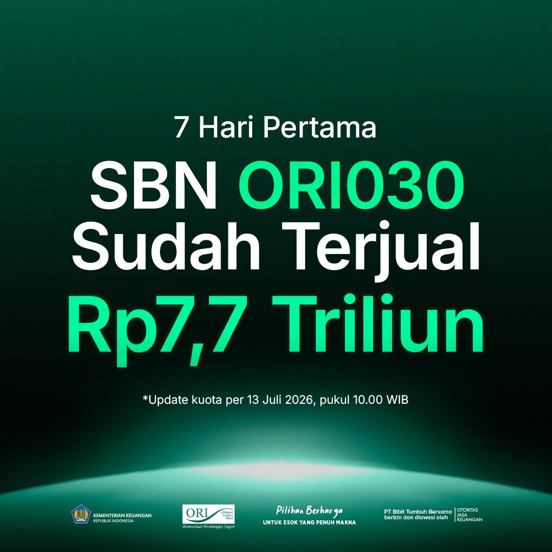 Seminggu Ditawarkan, SBN ORI030 Terjual Rp7,7 Triliun 
