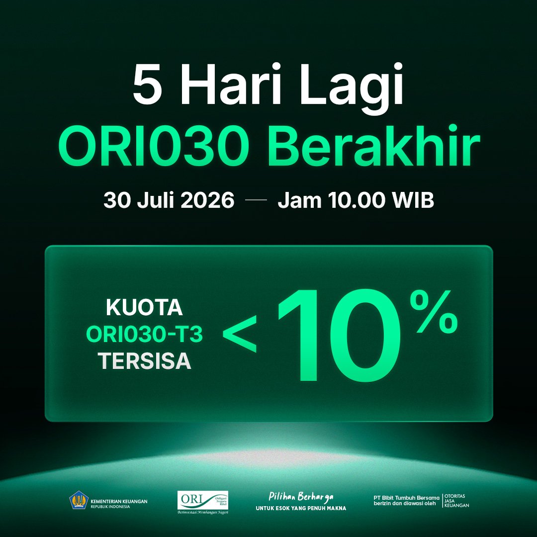 SBN ORI030 Ditutup 5 Hari Lagi, Kunci Imbal Hasil Pasti 