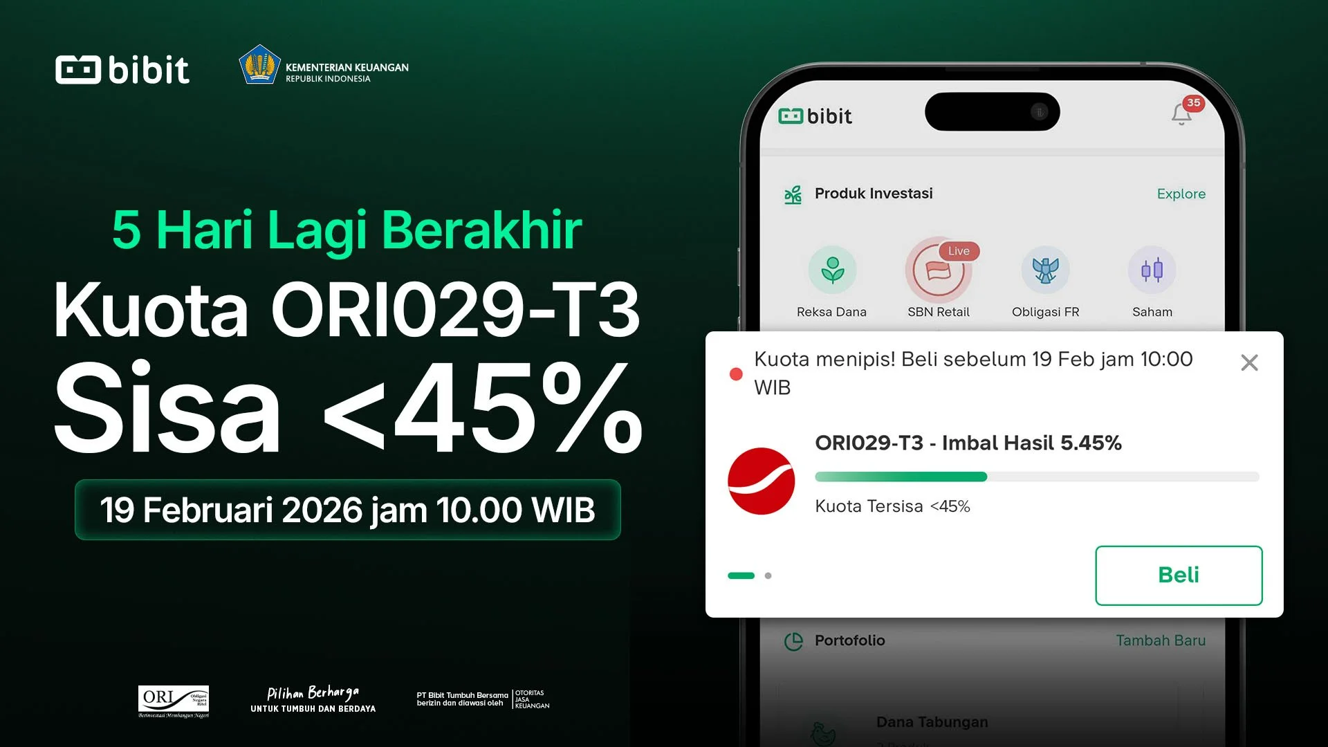 Penawaran ORI029 Berakhir 5 Hari Lagi, Amankan Kuota Sekarang