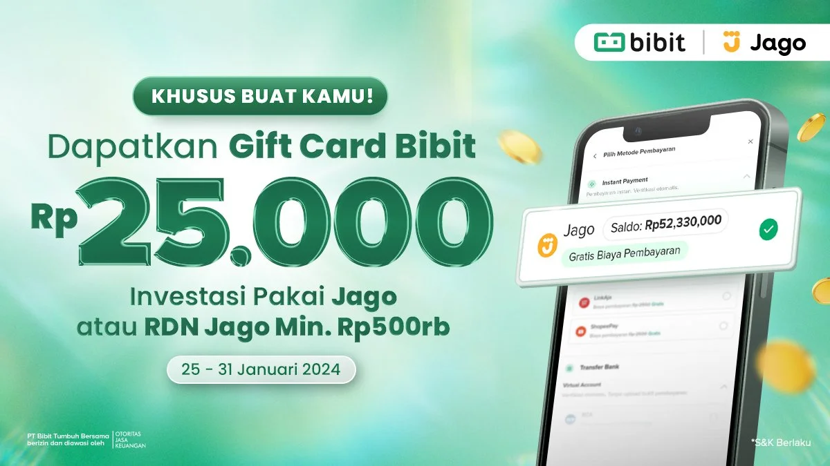 Promo Gajian: Transaksi Pakai Jago di Bibit dapat Gift Card Rp25 Ribu