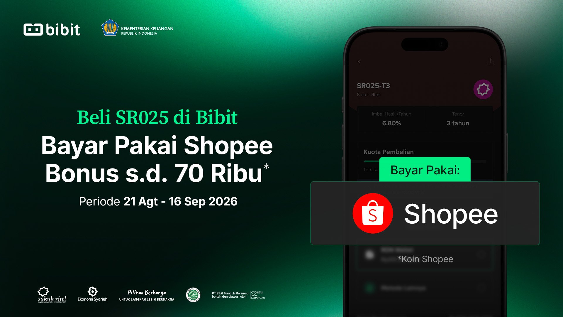 Investasi SBN SR025 di Bibit Pakai Pembayaran Shopee, Raih 70 Ribu Koin Shopee