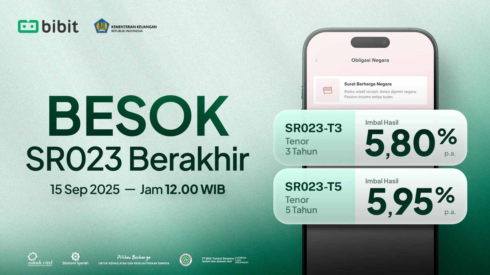 Besok Penawaran SR023 Ditutup, Amankan Imbal Hasil Fixed Rate hingga 5,95% per Tahun