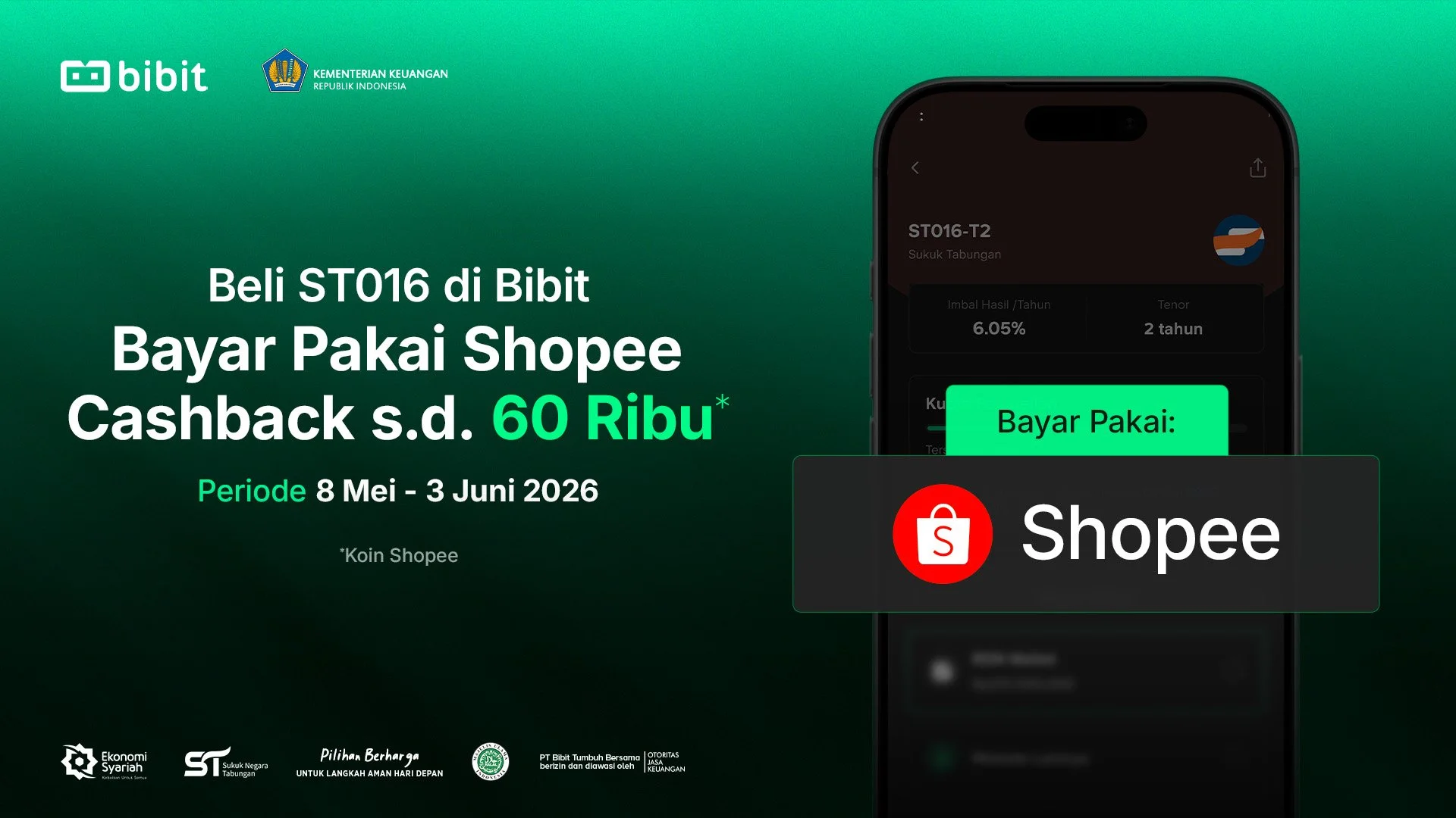 Investasi SBN ST016 di Bibit Pakai Metode Pembayaran Shopee dan Raih Cashback hingga Rp60 Ribu