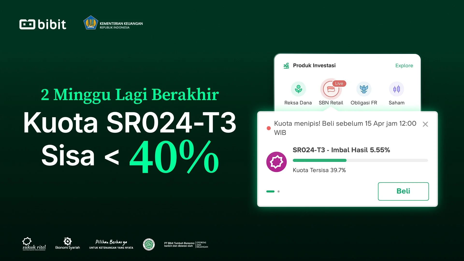 2 Minggu Lagi Berakhir, Kuota SR024 Tersisa 40%