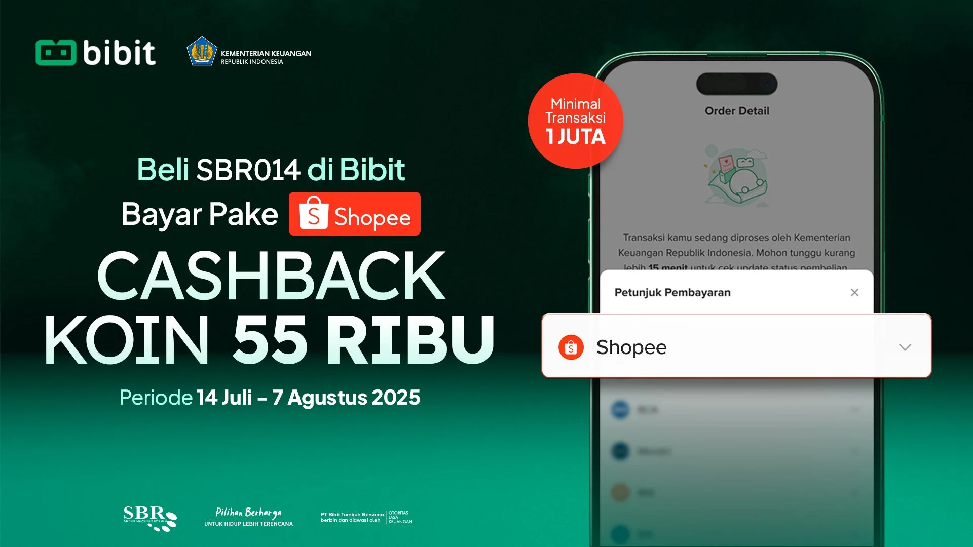 Investasi SBR014 di Bibit Pakai Pembayaran Shopee dan Raih Cashback 55.000 Koin Shopee