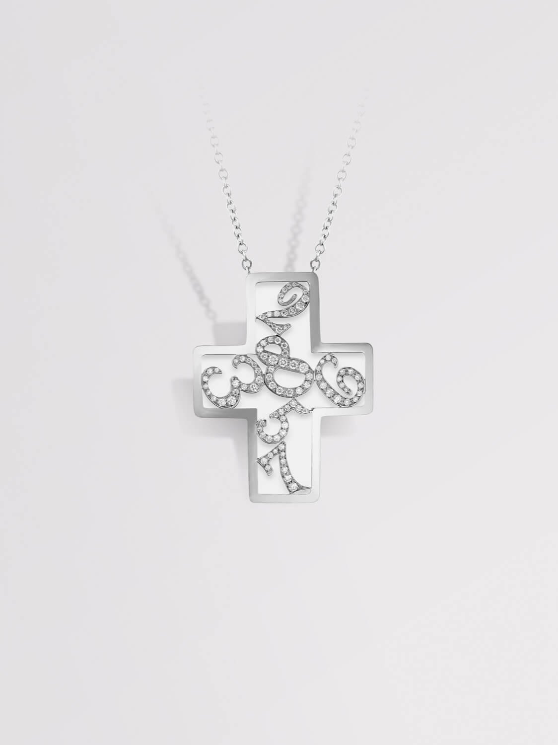 White Enamel Cross Diamond Pendant