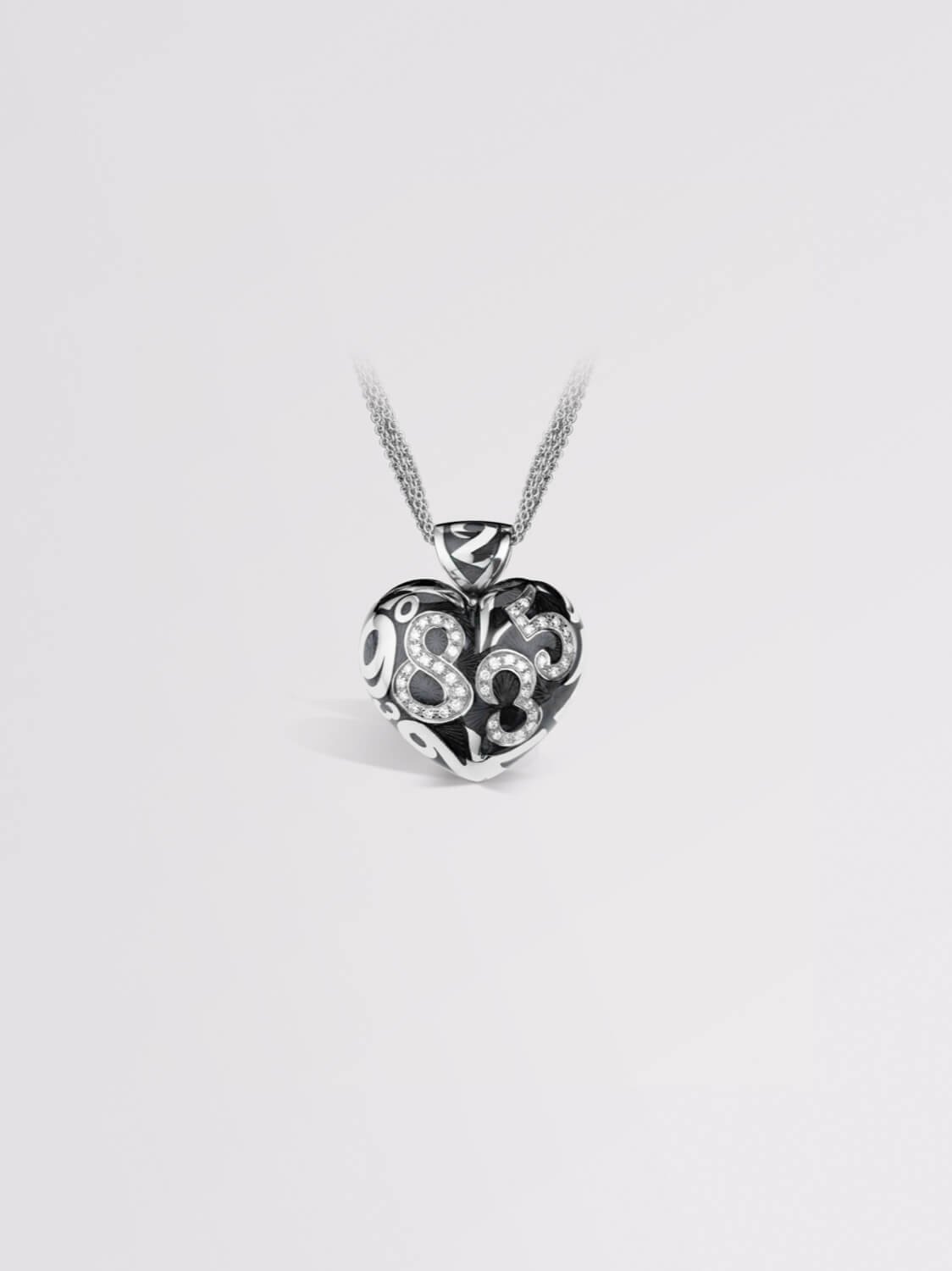 Black Enamel Talisman Diamond Heart Small Pendant