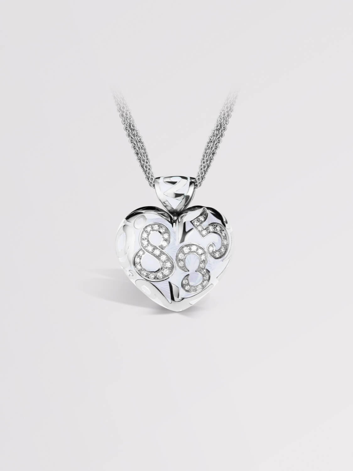 White Enamel Talisman Diamond Heart Large Pendant